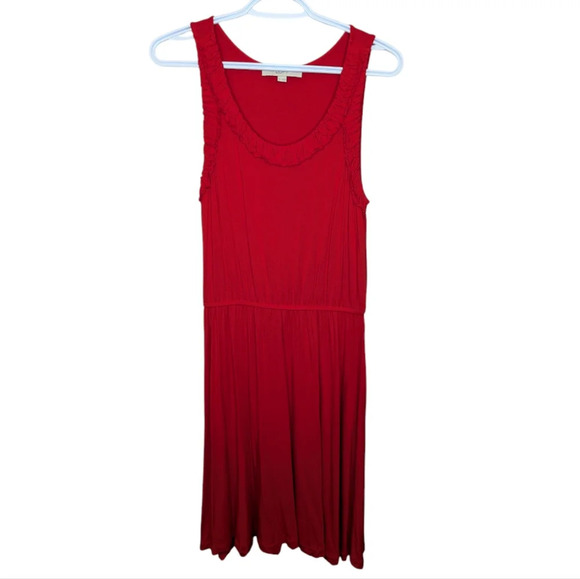 LOFT Lightweight Stretch A-line Sleeveless Red Frill Scoop Neck  Dress Women M - Picture 1 of 9